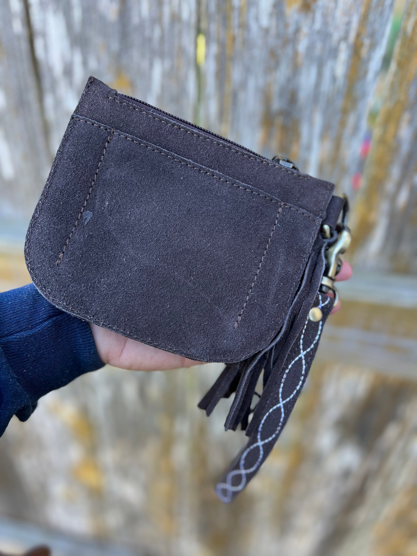Suede Boot Stitch Wristlet Wallet