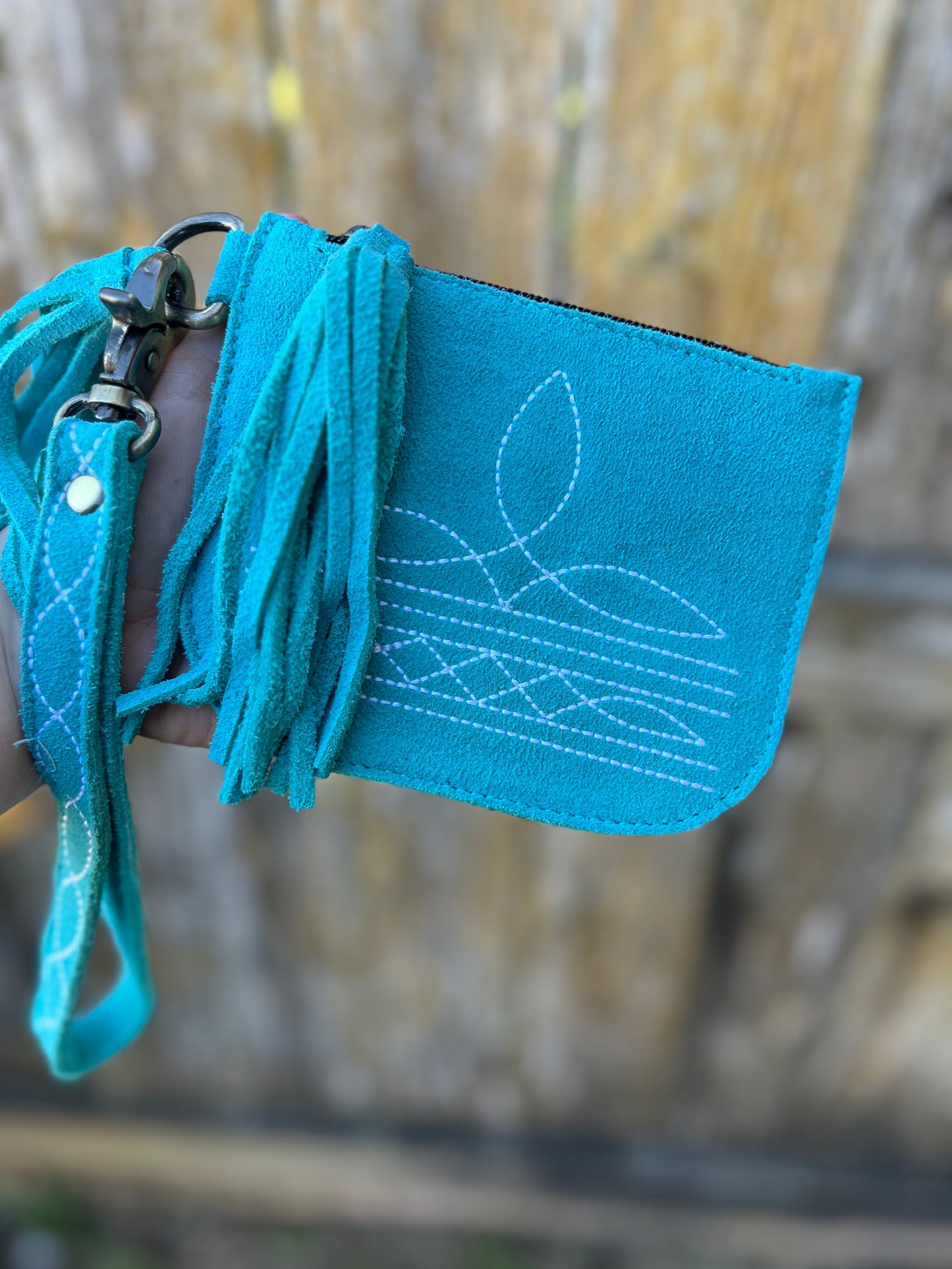 Suede Boot Stitch Wristlet Wallet