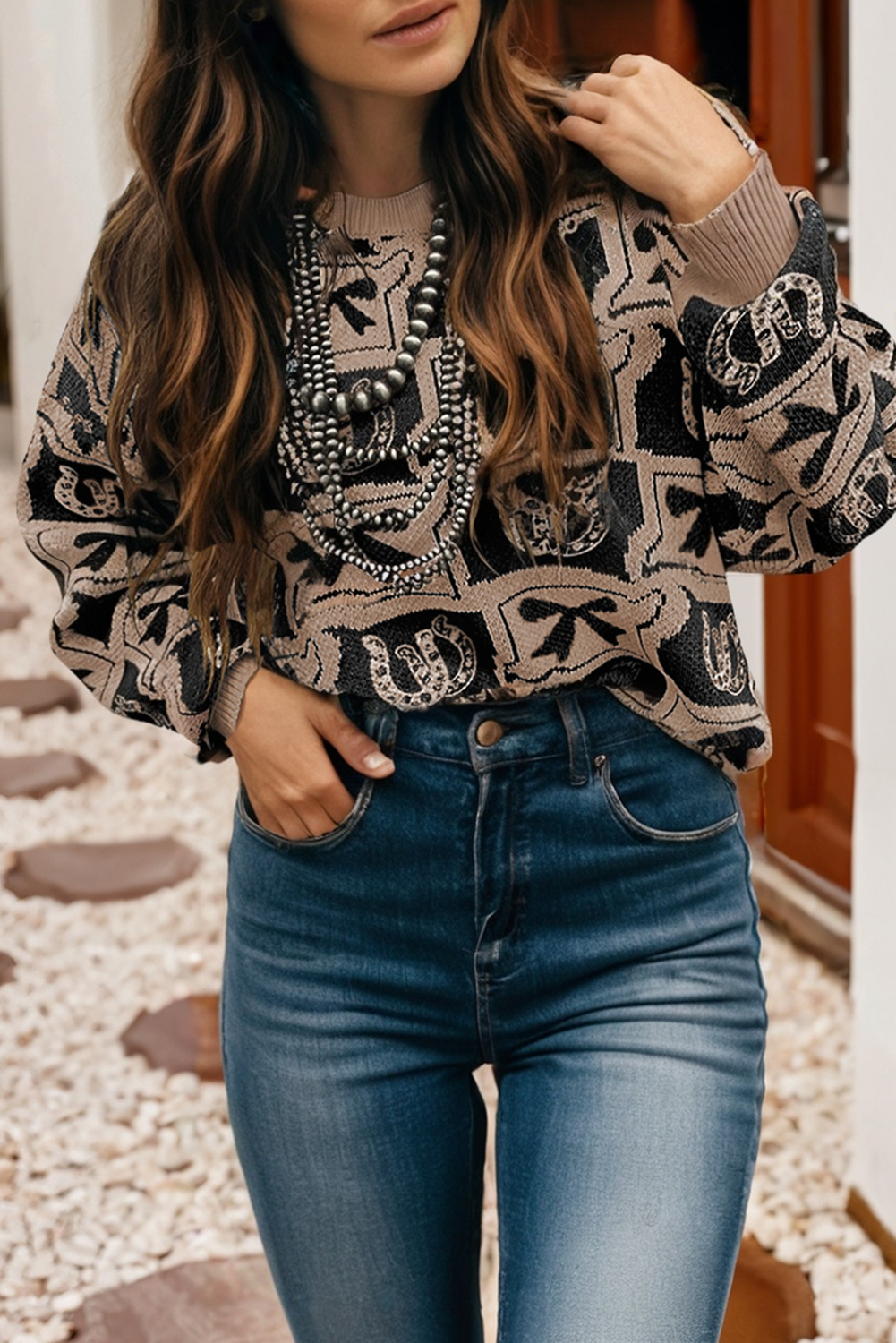 Horseshoes & Bows Knitted Pullover Sweater