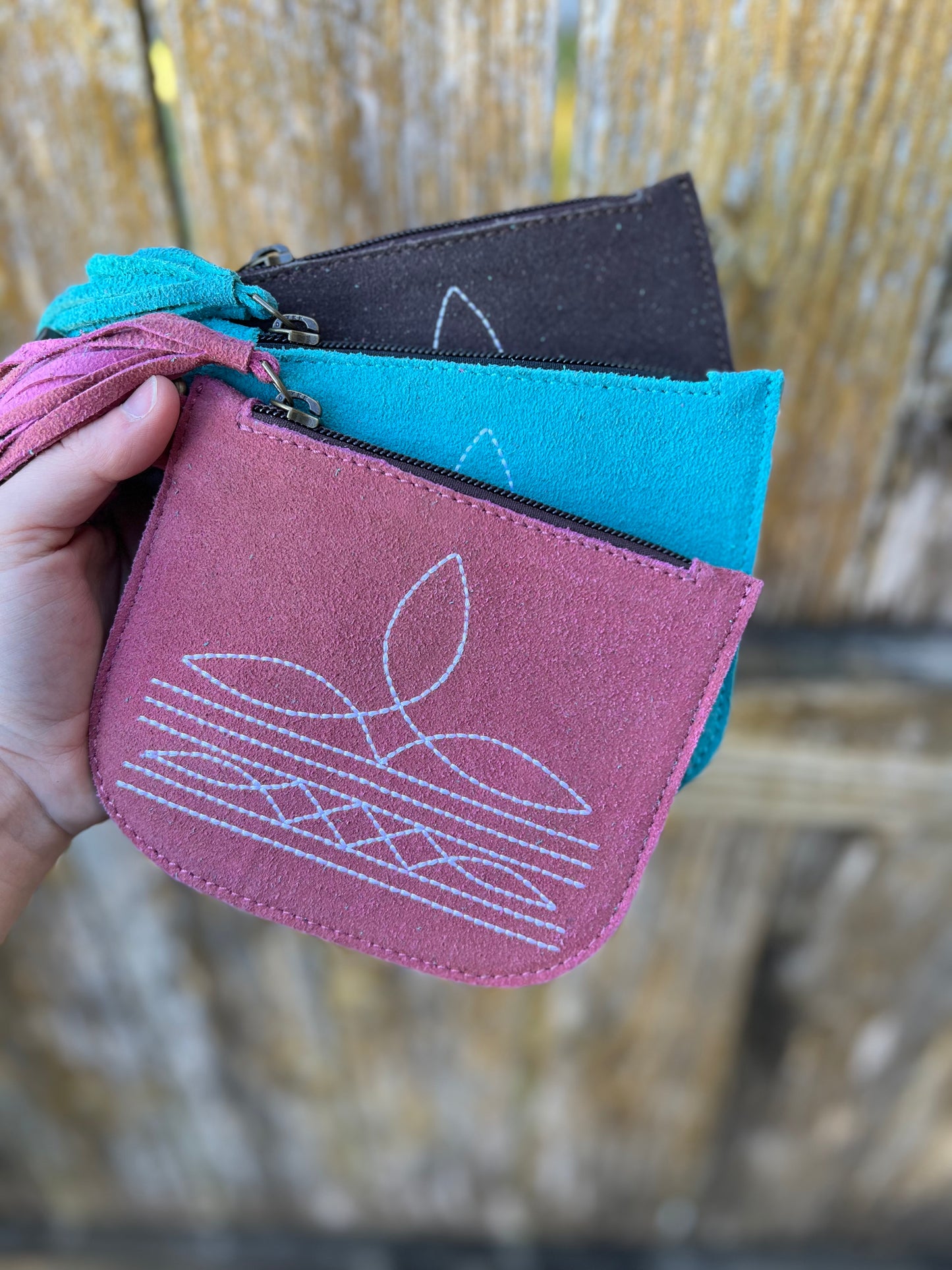 Suede Boot Stitch Wristlet Wallet
