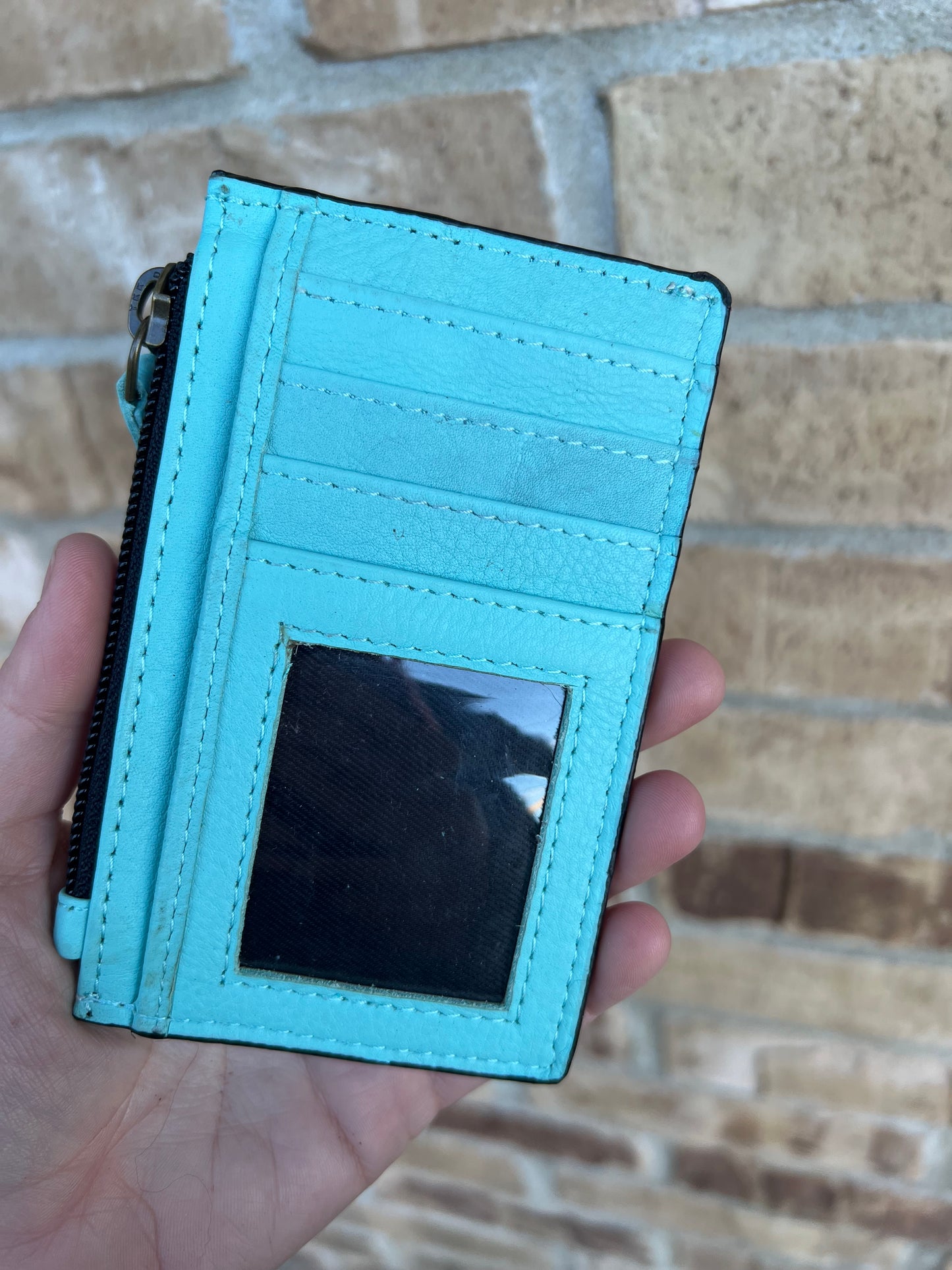 Hand Tooled Turquoise Leather Cardholder Wallet