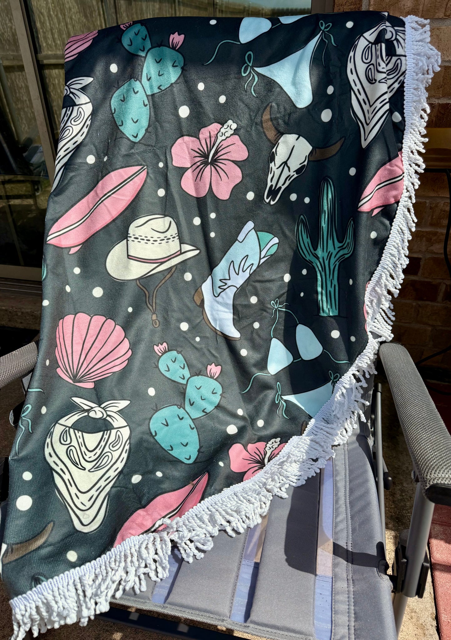 Coastal Cowgirl Round Fringe Beach Towel