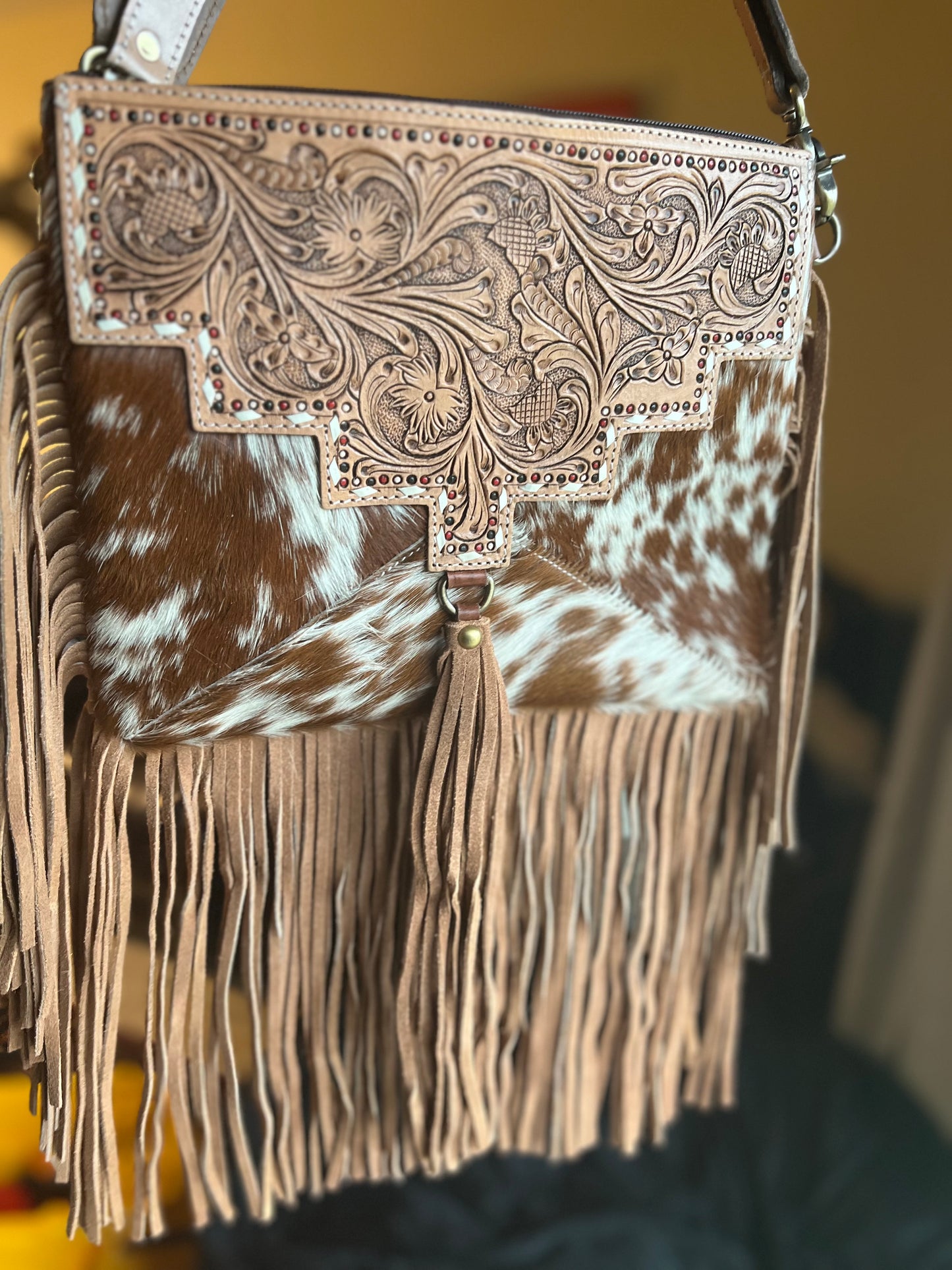 Hand Tooled Fringe Crossbody