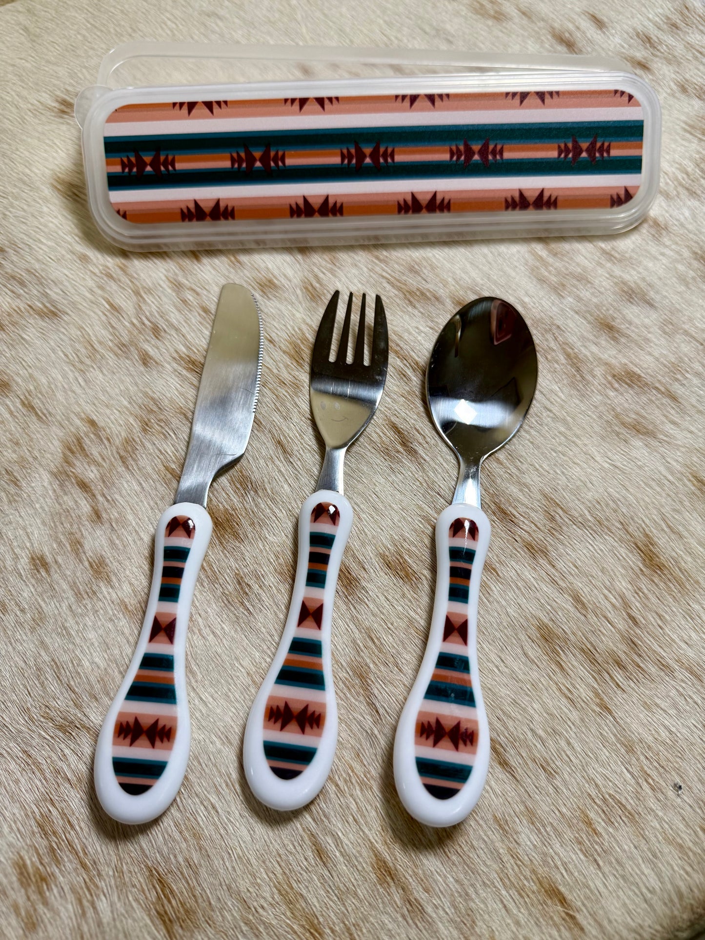 Kids Western Reusable Silverware Set & Matching Case