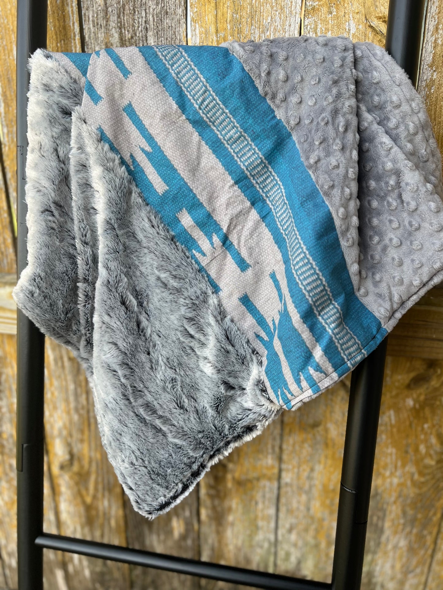 Southwestern Aztec Faux Fur Patchwork Baby Blanket - Handmade in Texas
