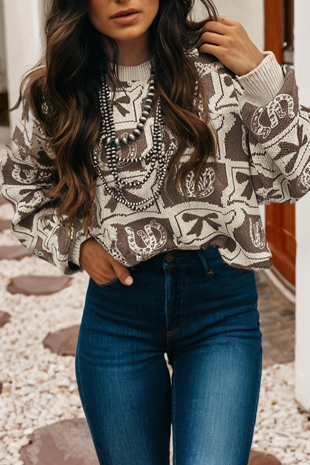 Horseshoes & Bows Knitted Pullover Sweater