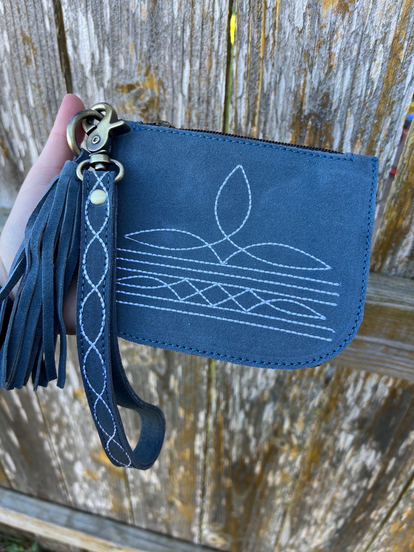 Boot Stitch Suede Wristlet Wallet