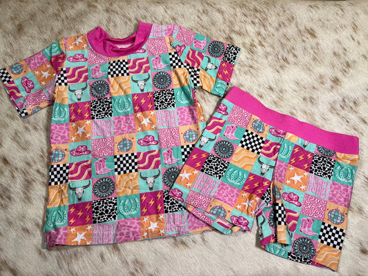 Western Bamboo Lounge Set - Cowgirl Patchwork