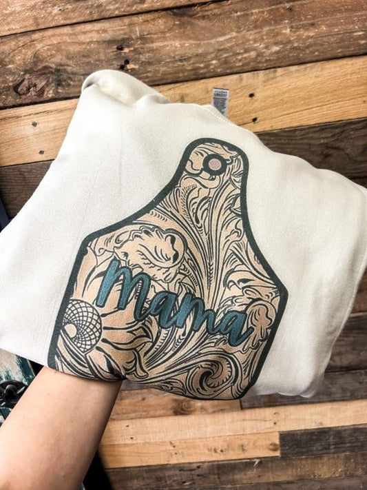 Mama Tooled Cow Tag Tee