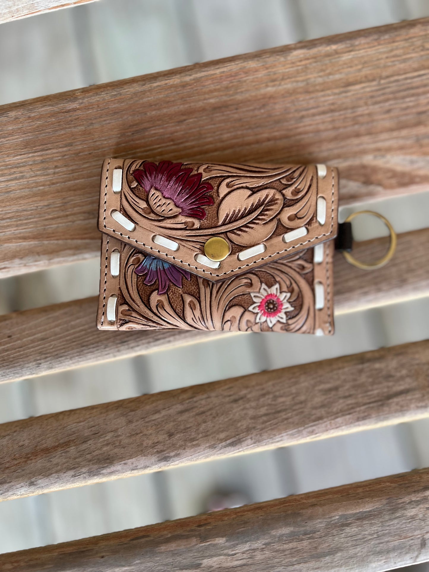 Tooled Leather Keychain Wallet