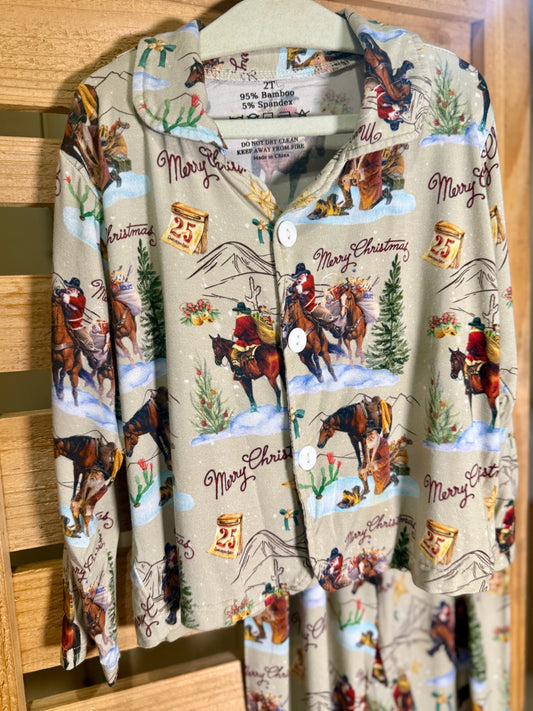 Vintage Cowboy Santa Christmas Bamboo Pajamas (Kids Set) - CHRISTMAS IN JULY PREORDER