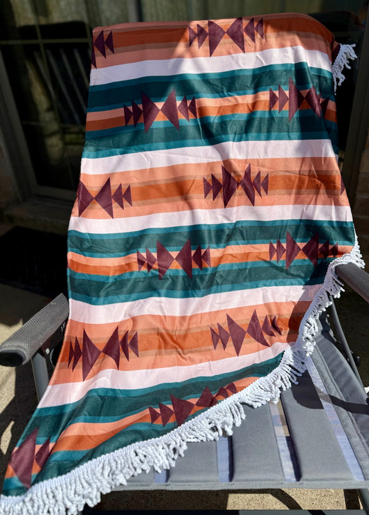 Peach & Teal Aztec Round Fringe Beach Towel