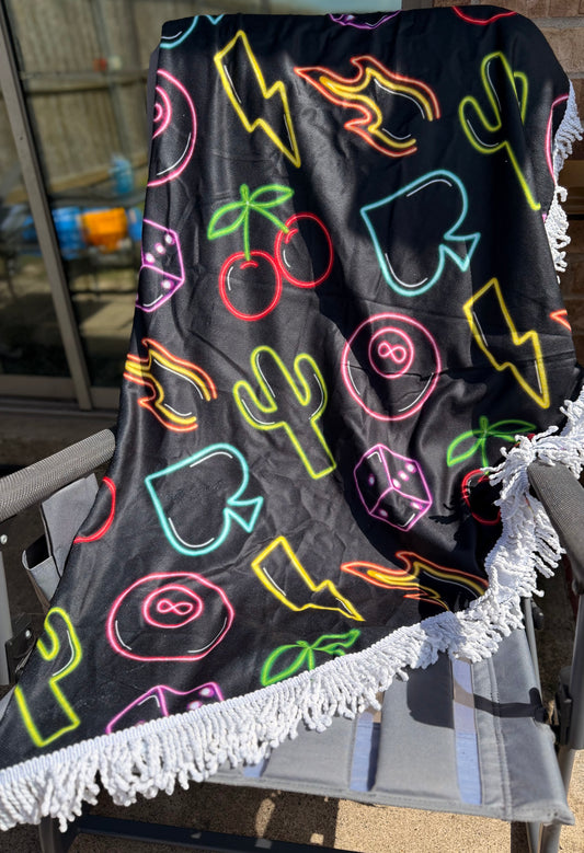 Neon Signs Western Round Fringe Beach Towel