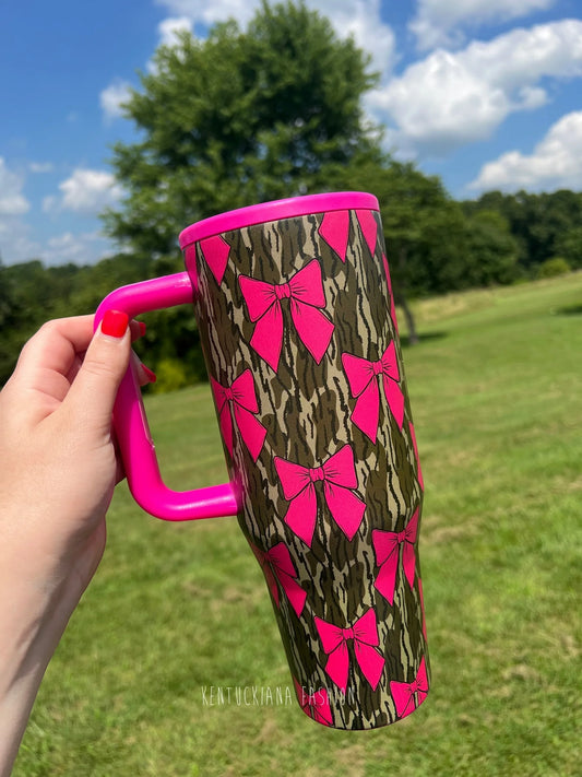 Camo Coquette 40 oz Stainless Tumbler with Flip Top Straw Lid