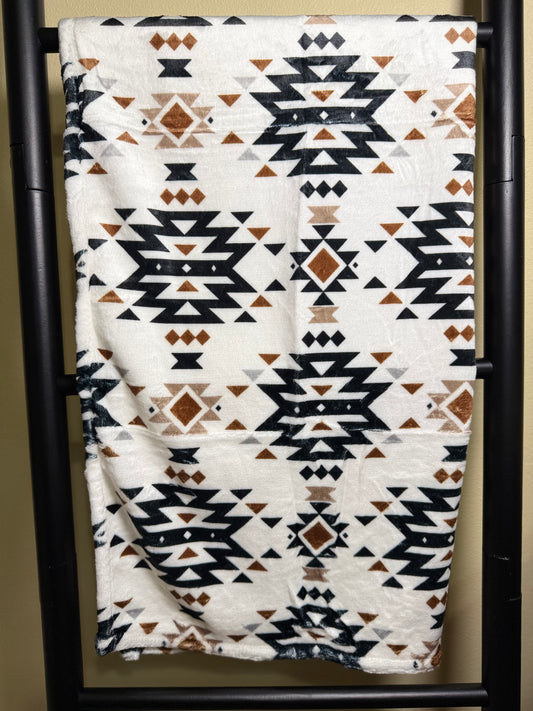 White Aztec Throw Blanket