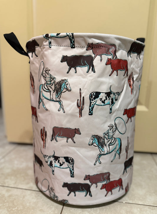 Western Cattle & Cowboy Laundry Hamper / Toy Basket