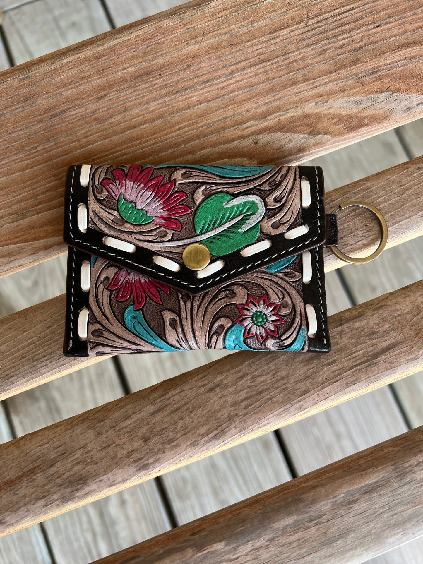 Tooled Leather Keychain Wallet