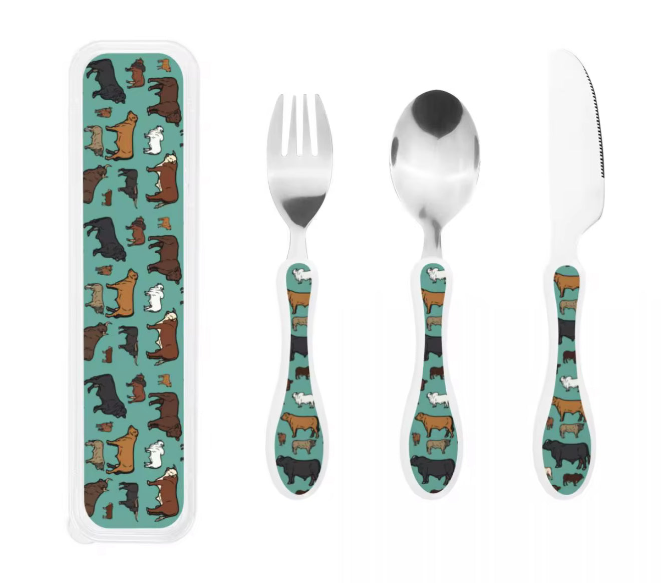 Western Kids Cow Print Silverware Set + Carrying Case