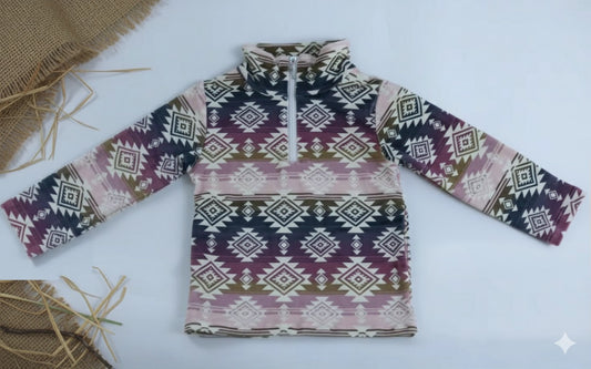 Pink Ombré Aztec Plush Quarter Zip Pullover