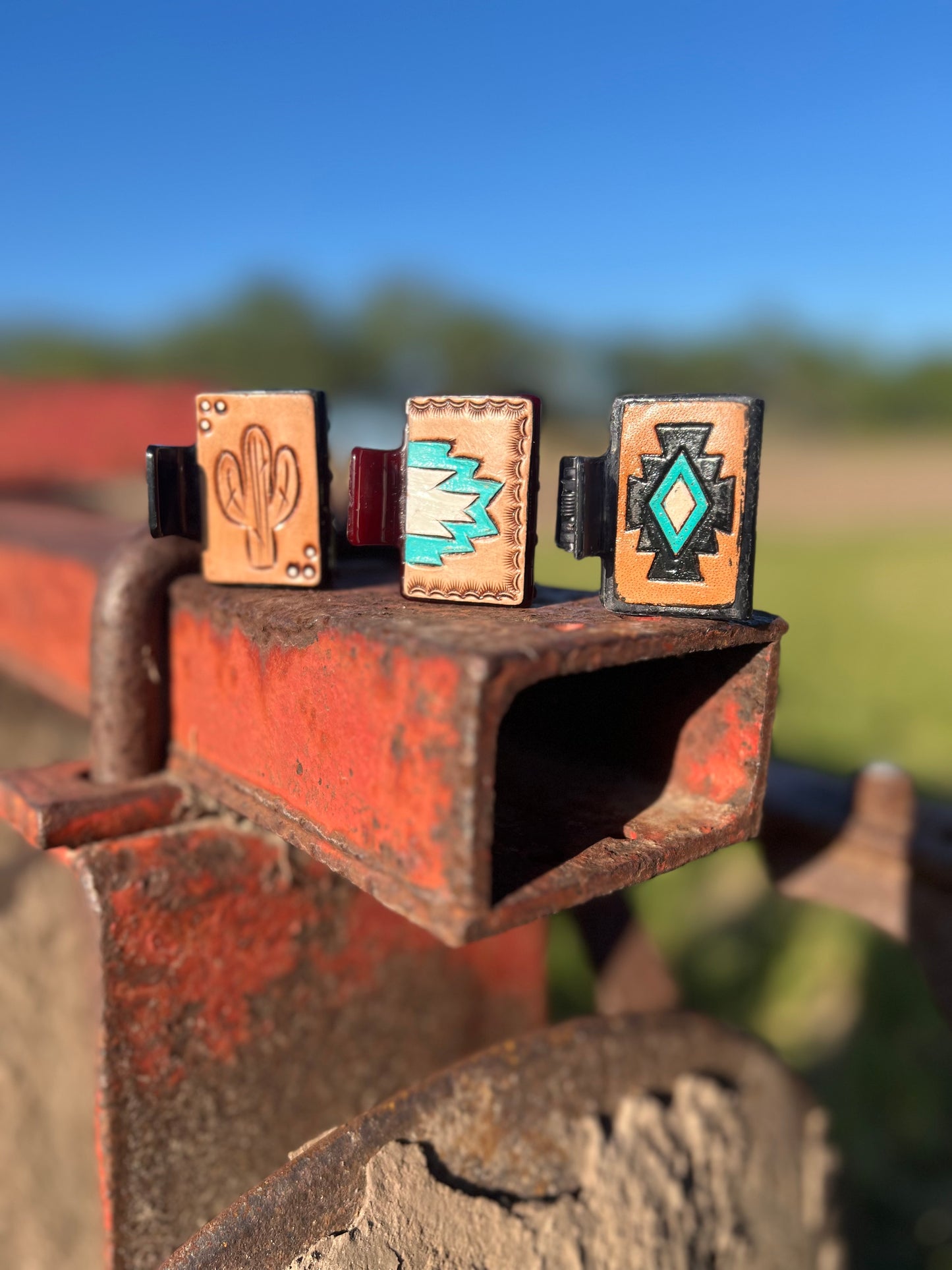 Hand Tooled Leather Claw Clips