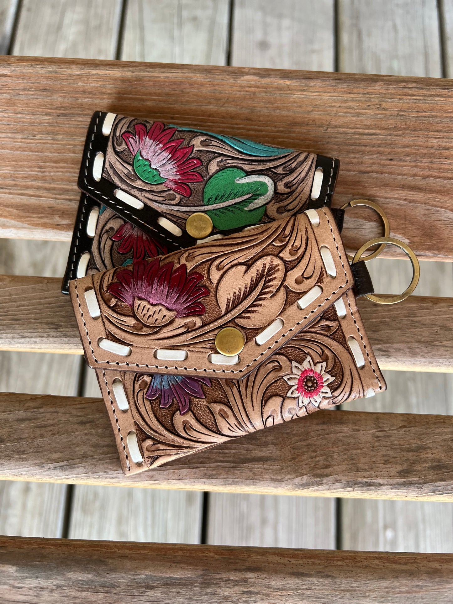 Tooled Leather Keychain Wallet