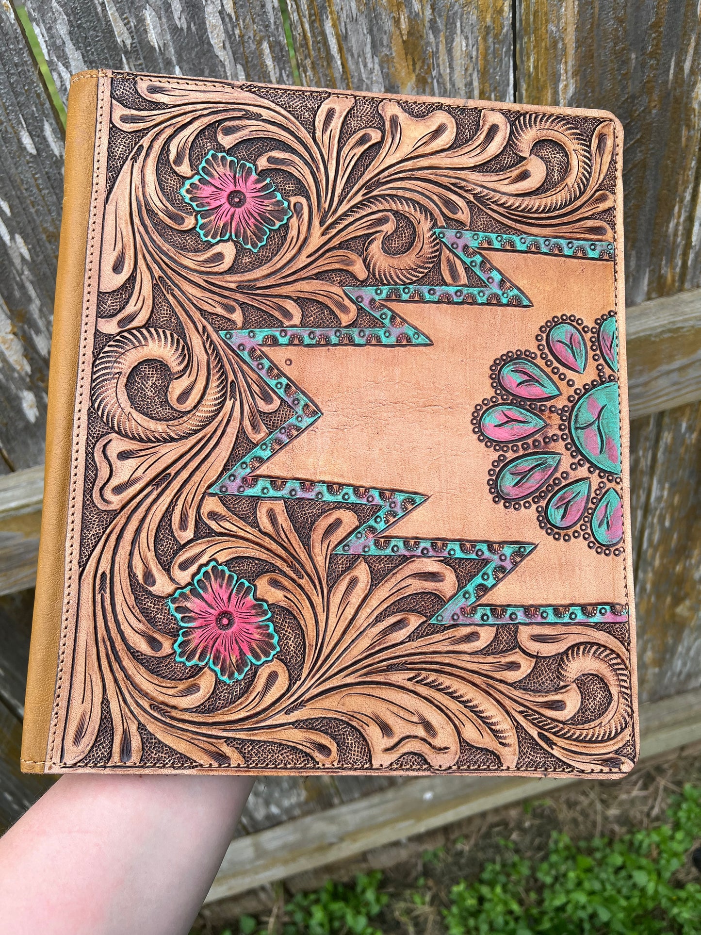 Hand Tooled Leather Concho Portfolio