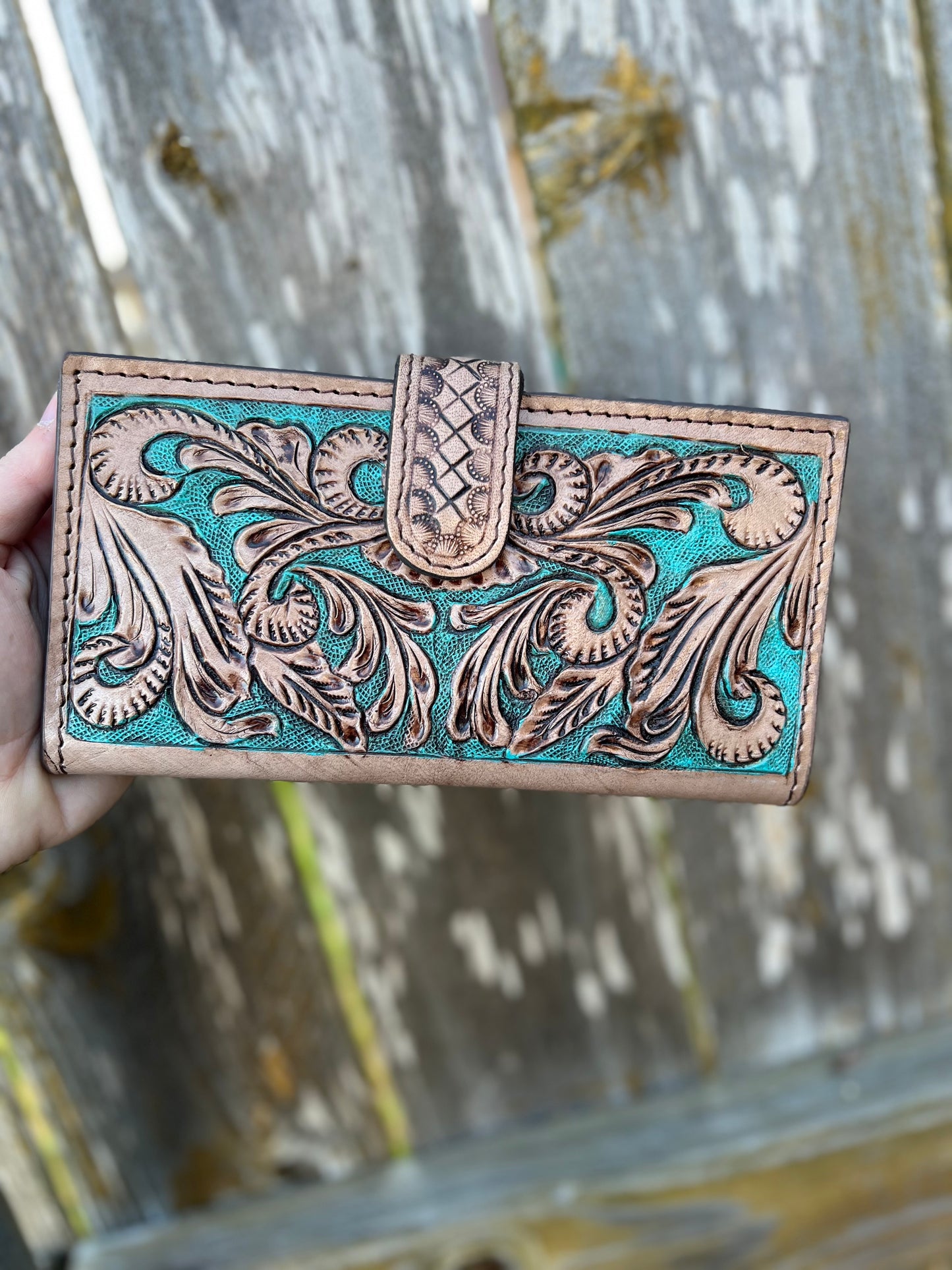 Turquoise Tooled Leather Wallet