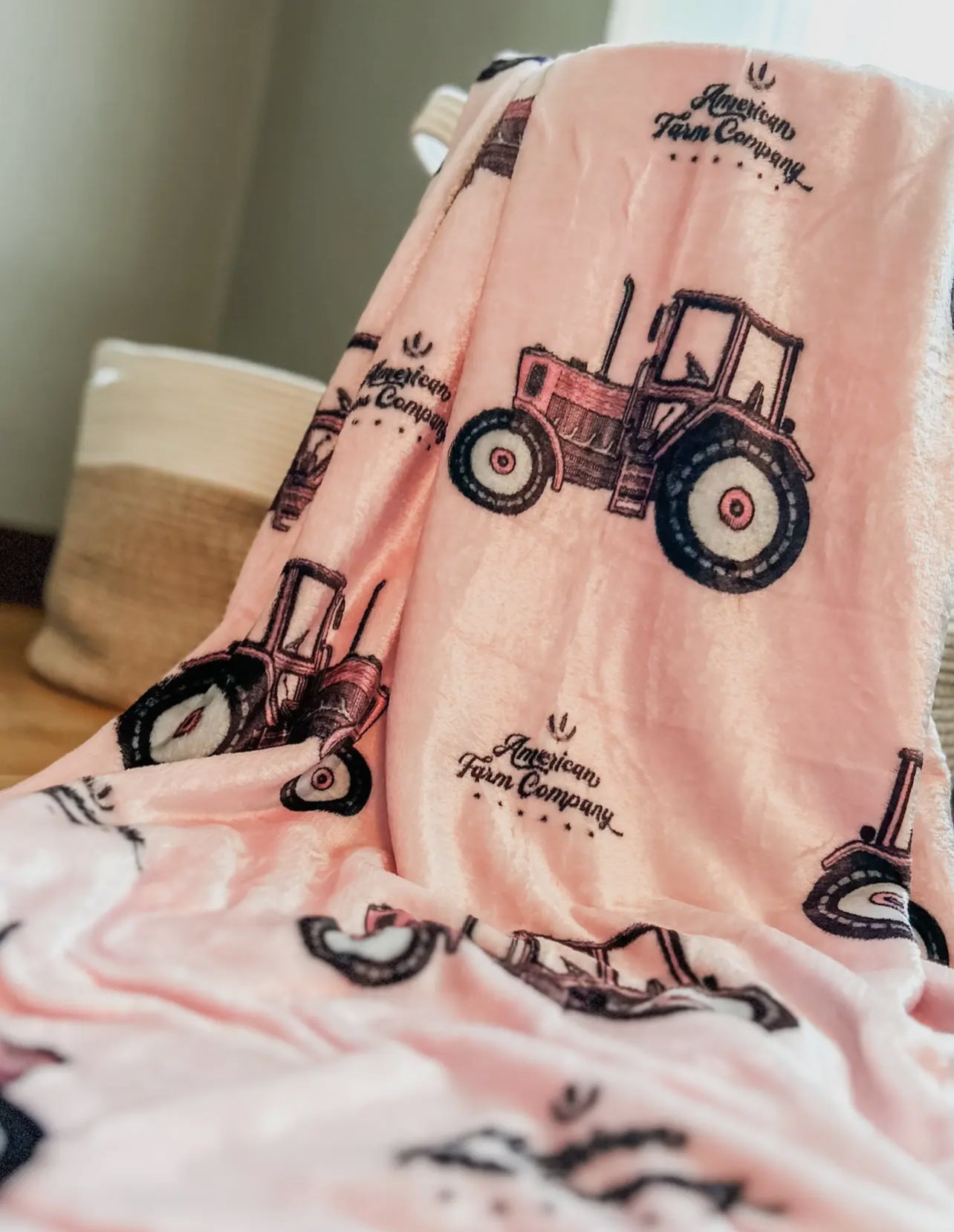 Pink Tractors Plush Blanket