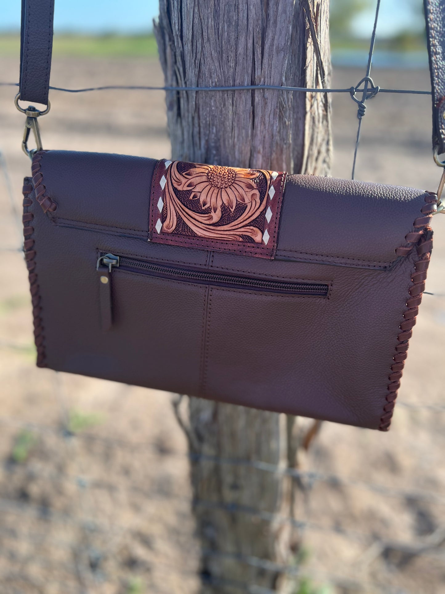 Hand Tooled Floral Crossbody Purse