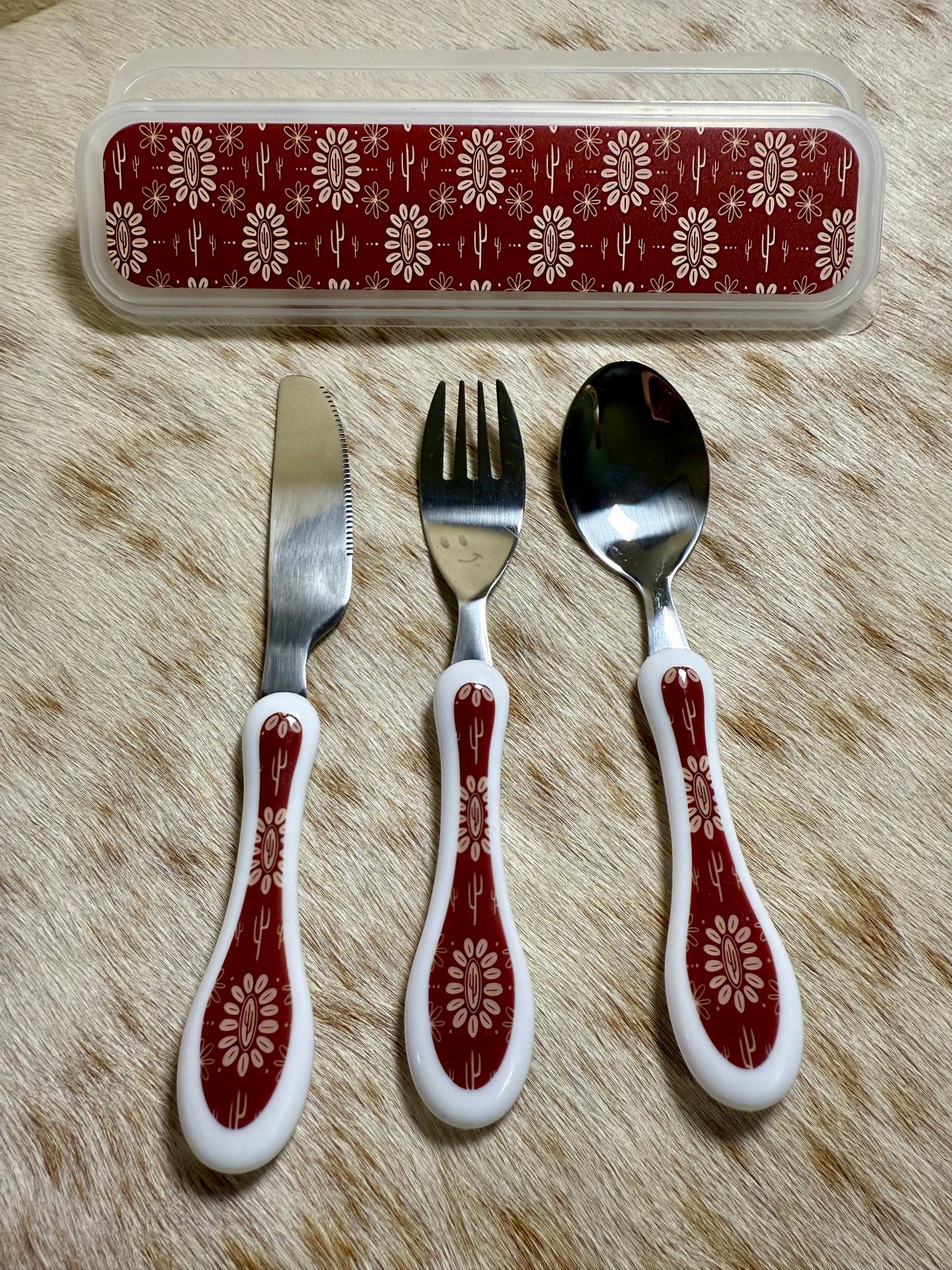 Kids Western Reusable Silverware Set & Matching Case
