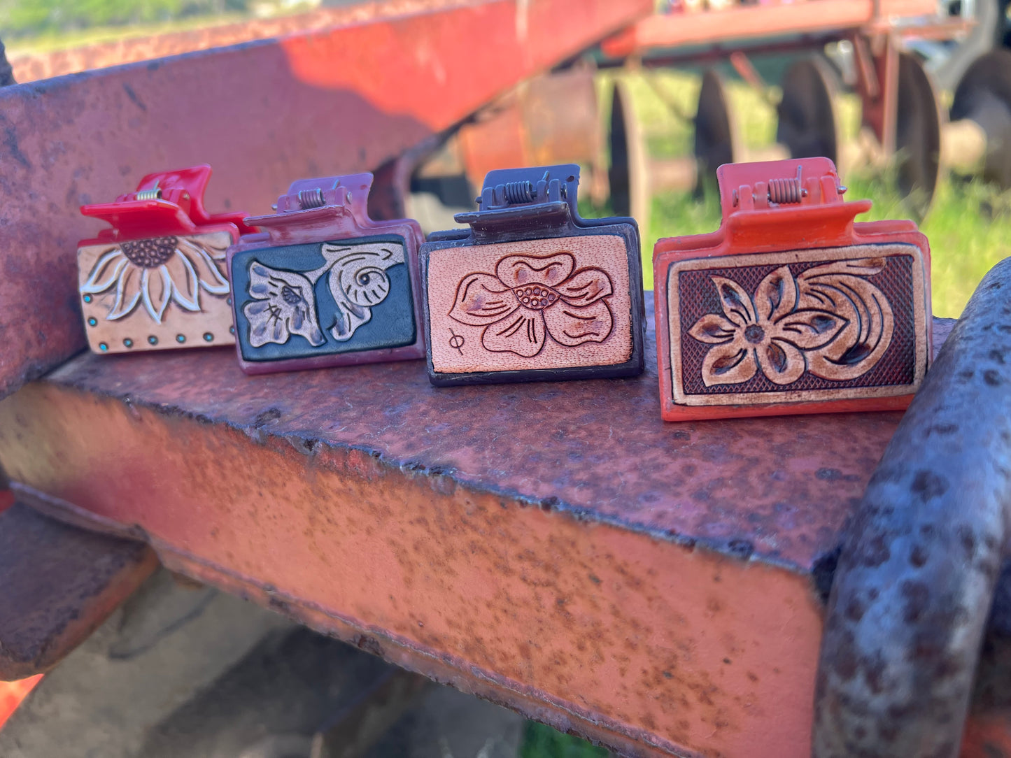 Hand Tooled Leather Claw Clips