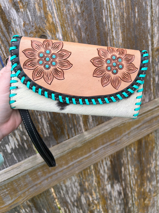 Sunflower Tooled Wristlet Wallet