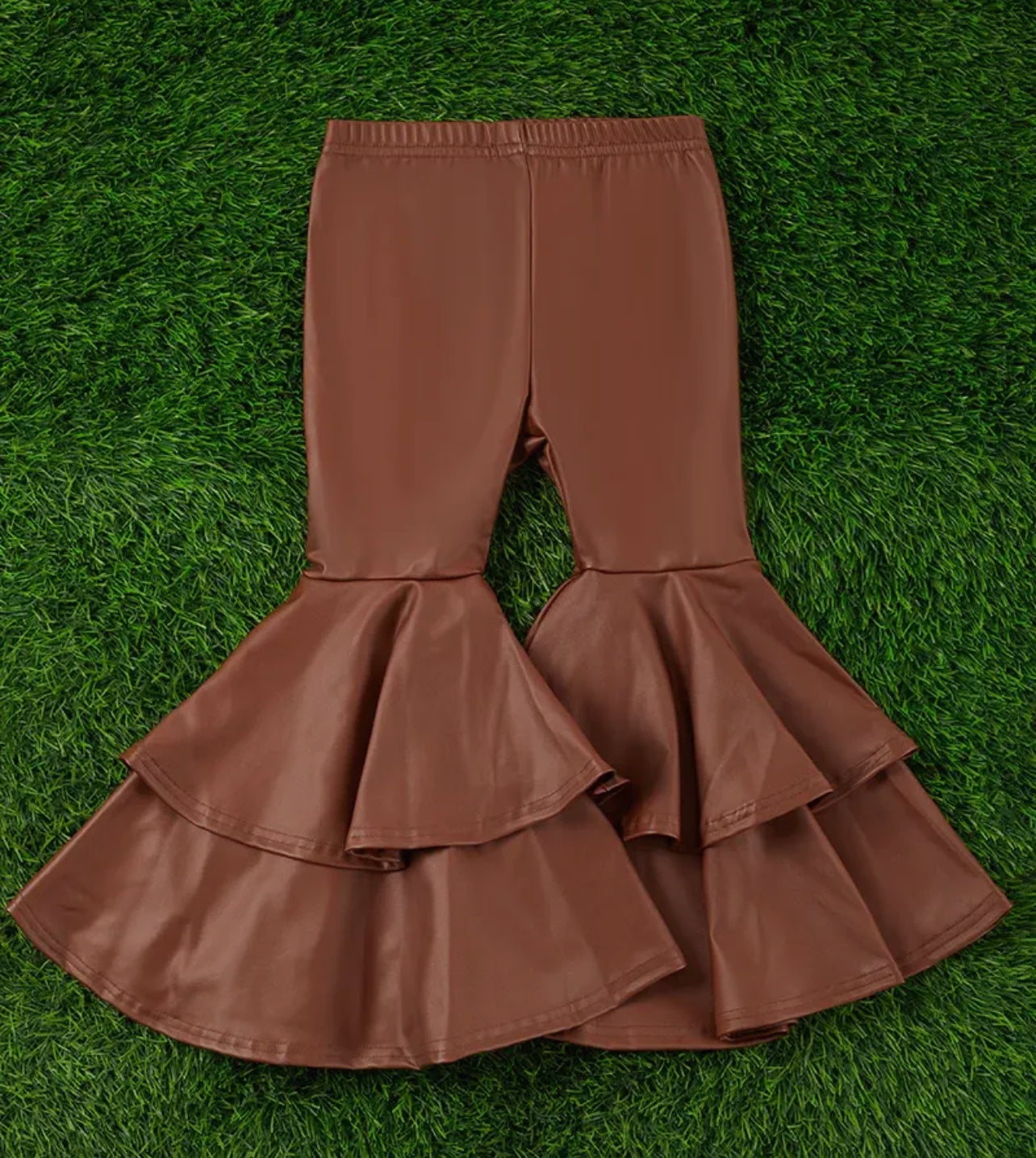 Faux Leather Bell Bottoms in Chocolate Brown