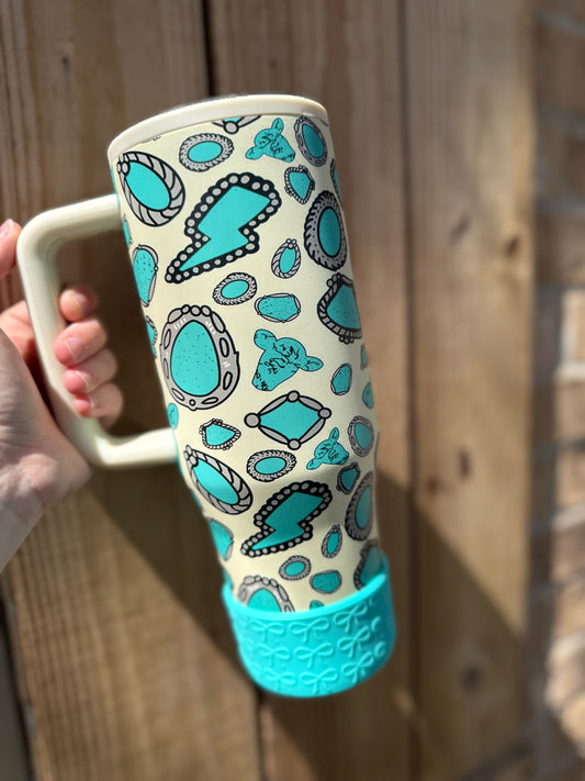 Turquoise Western Stones 40 oz Stainless Tumbler with Flip Top Straw Lid