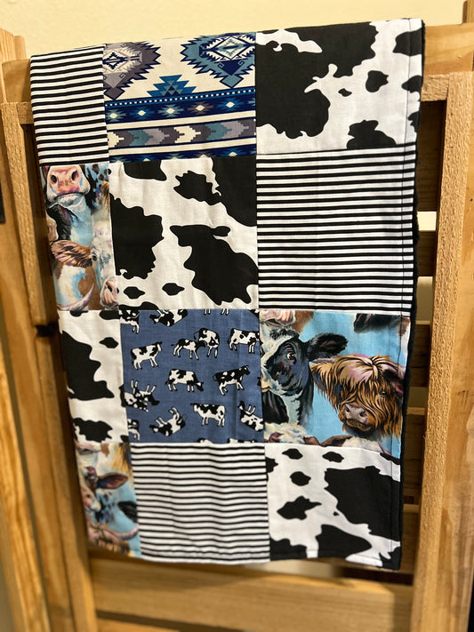 Western Cows Patchwork Baby Blanket - Handmade in Texas