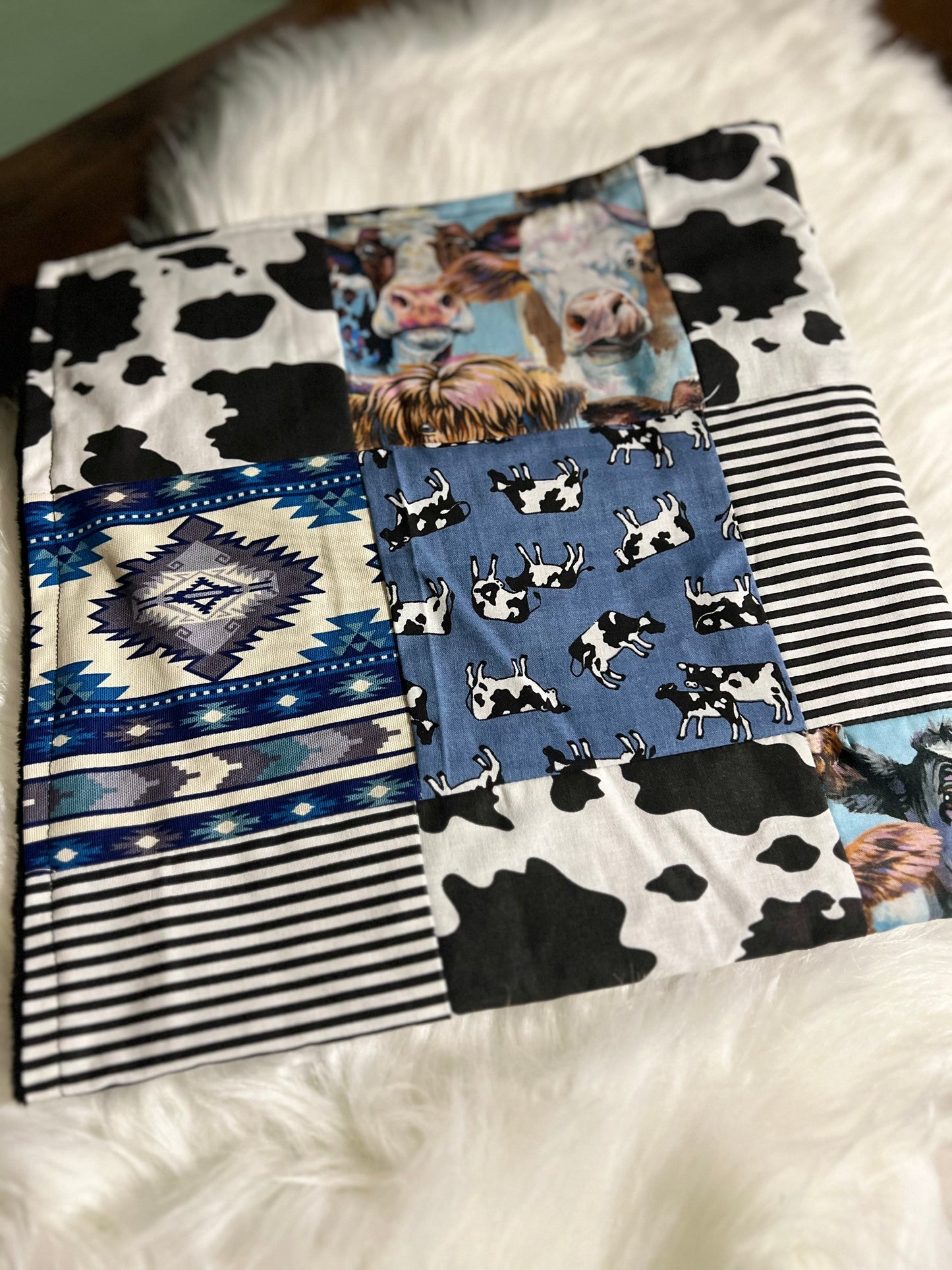 Western Cows Patchwork Baby Blanket - Handmade in Texas