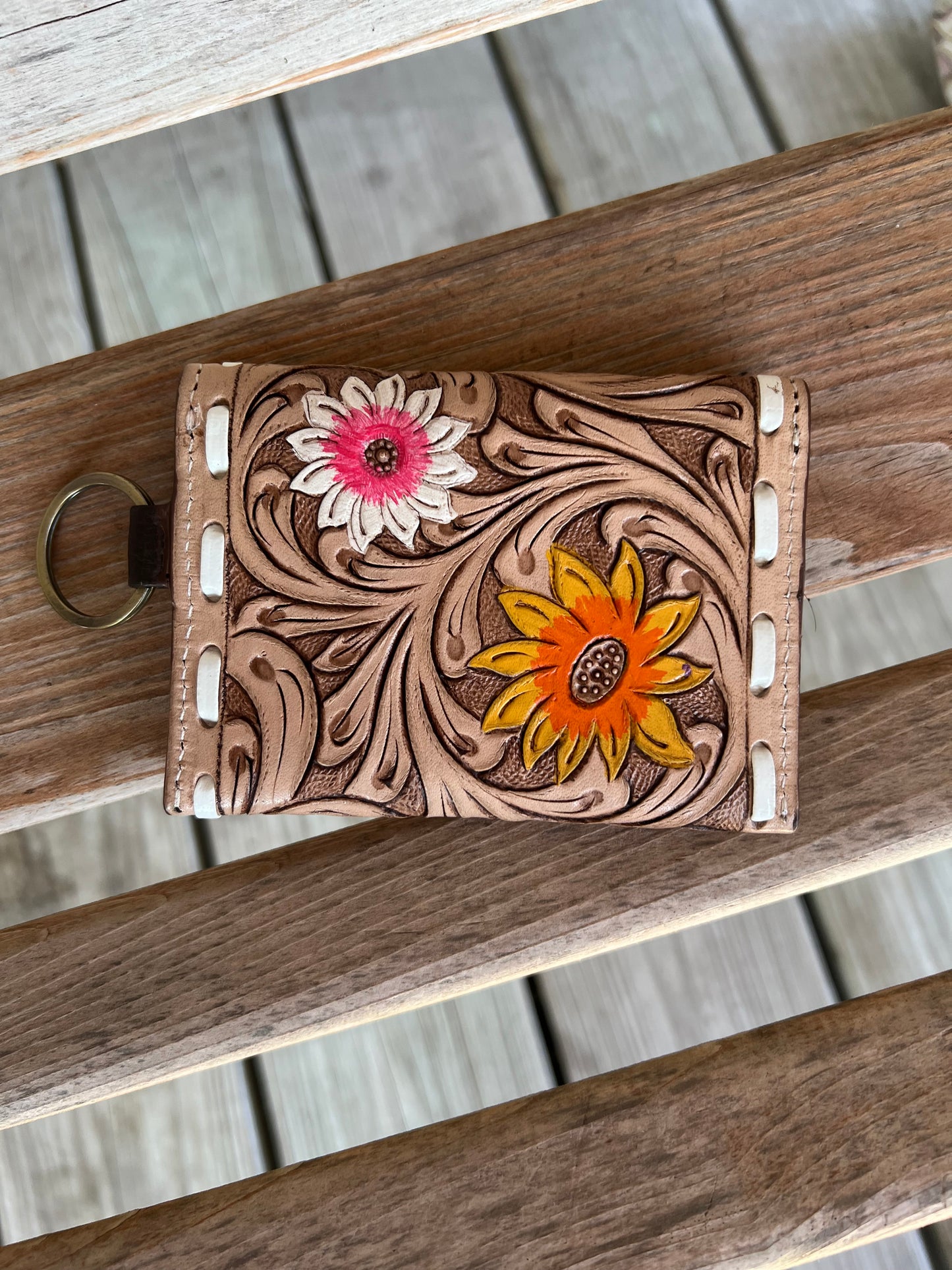 Tooled Leather Keychain Wallet