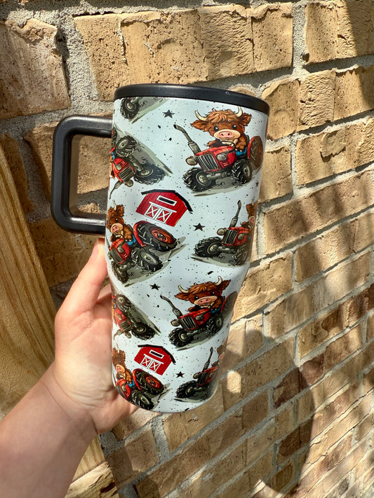 Red Highland Cow Tractor Stainless 20 oz Tumbler