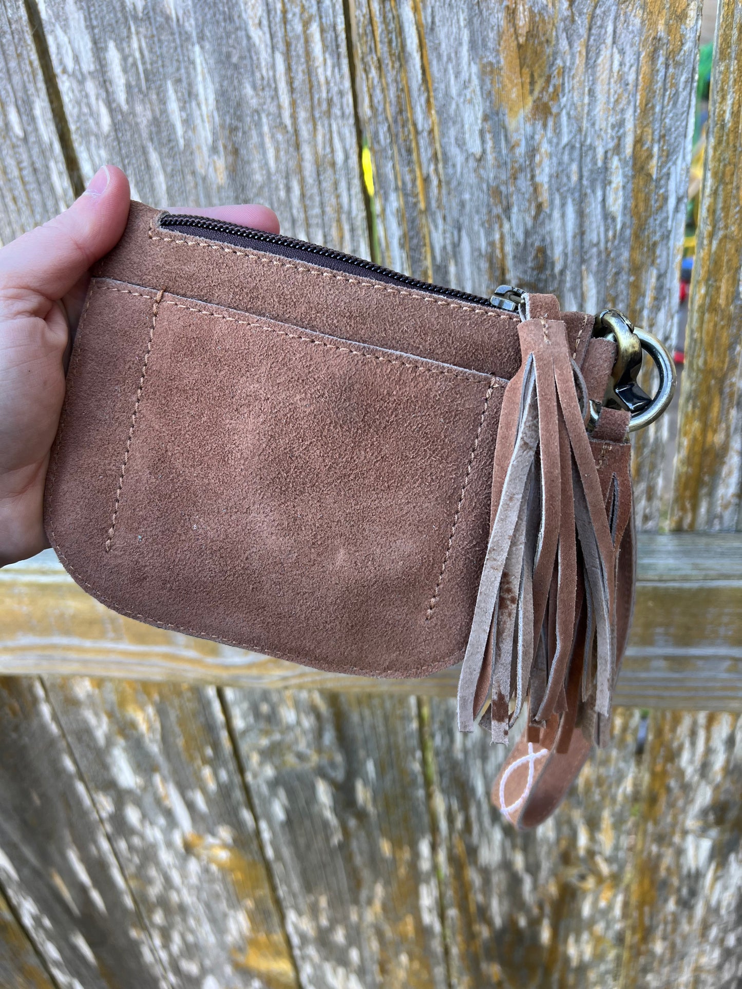 Boot Stitch Suede Wristlet Wallet