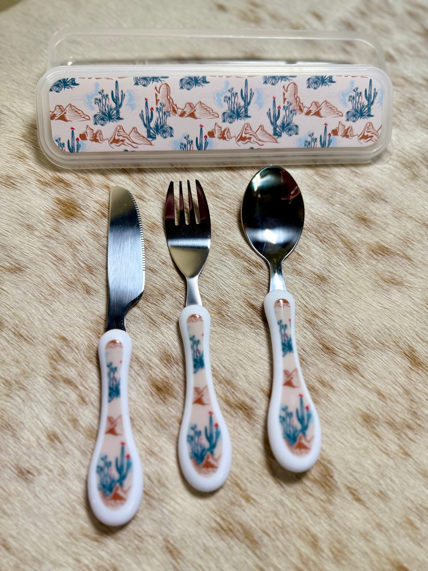 Kids Western Reusable Silverware Set & Matching Case