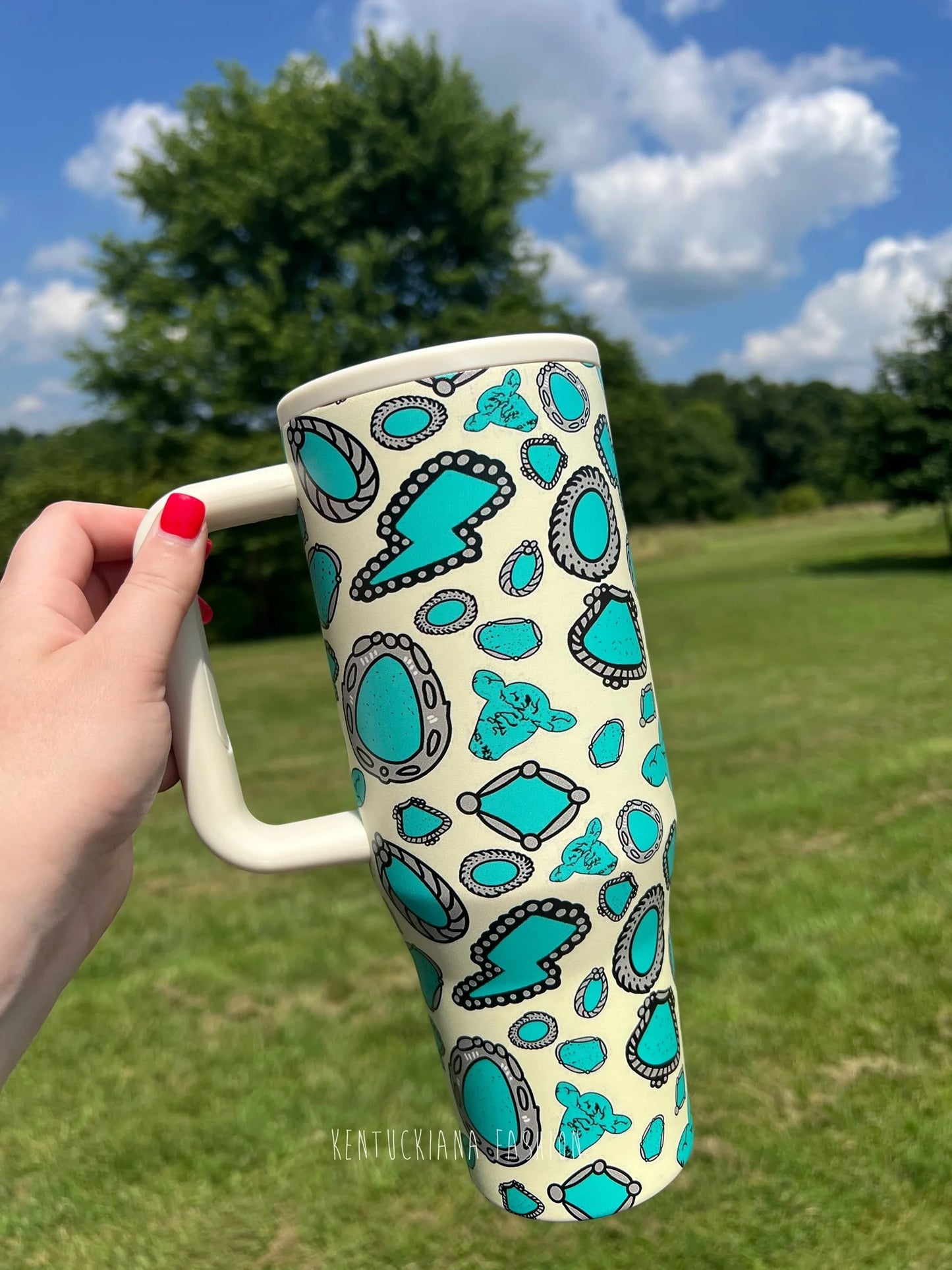 Turquoise Western Stones 40 oz Stainless Tumbler with Flip Top Straw Lid
