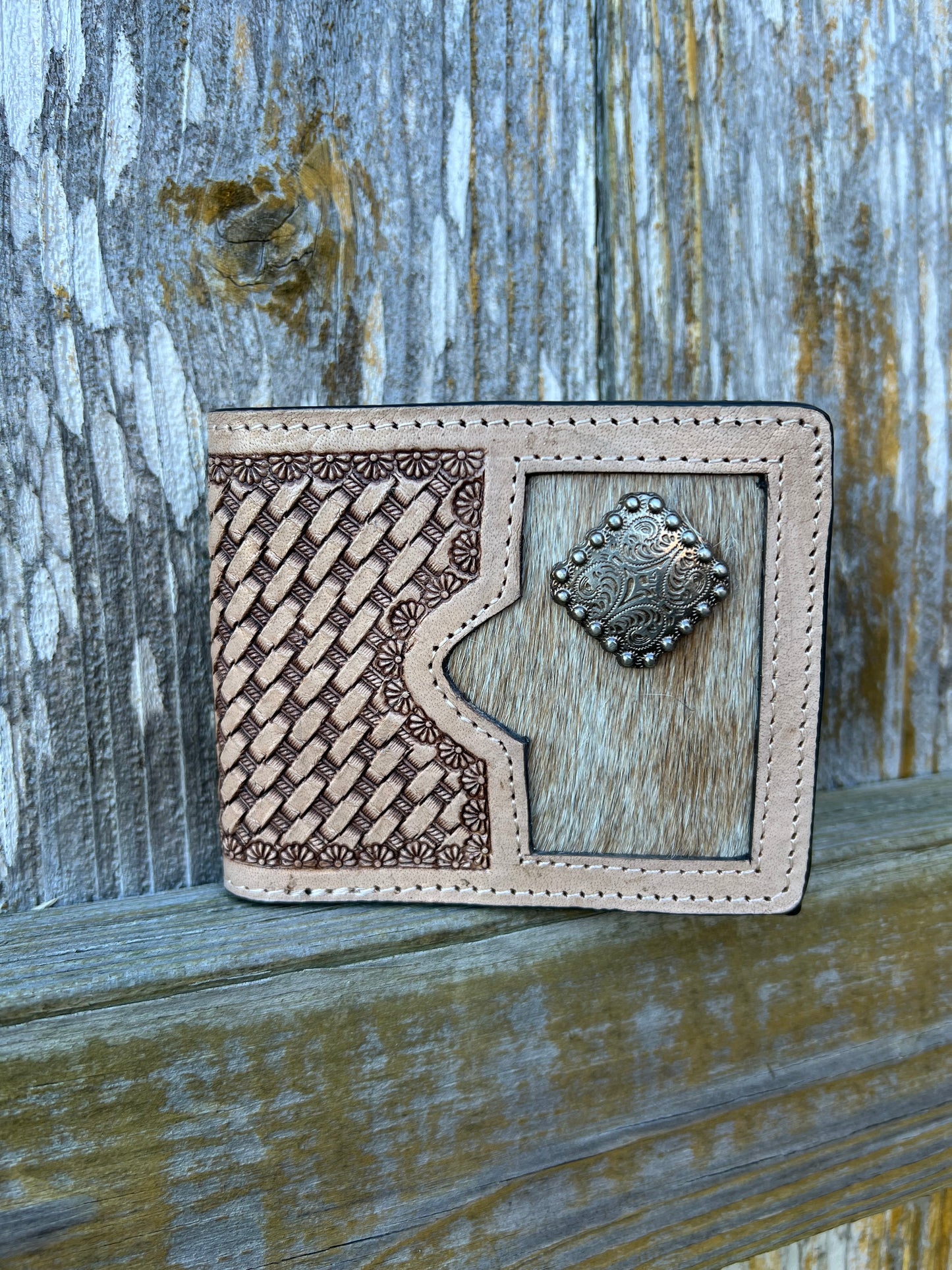 Hand Tooled Hair on Hide Wallet