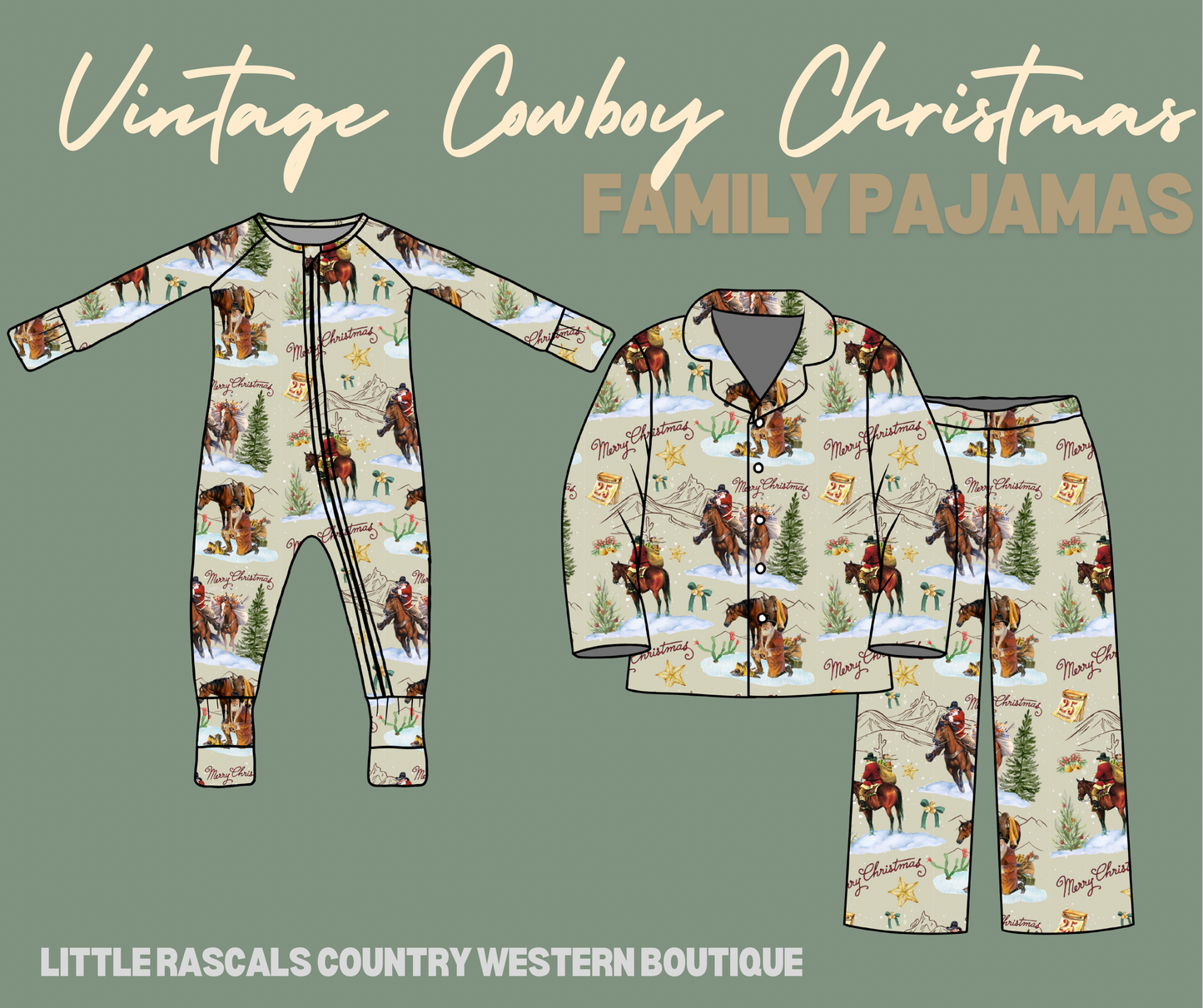 Vintage Cowboy Christmas Bamboo Pajamas (Mens Set)