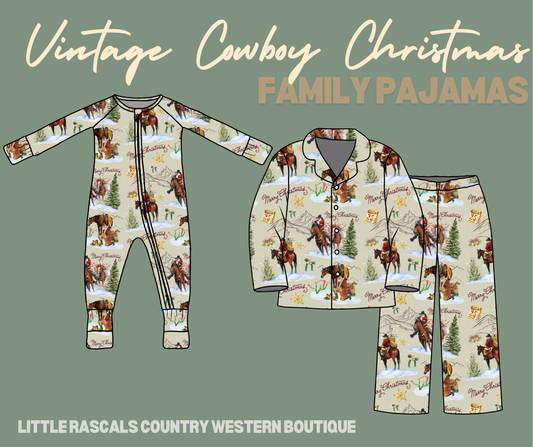 Vintage Cowboy Christmas Bamboo Pajamas (Kids Set)