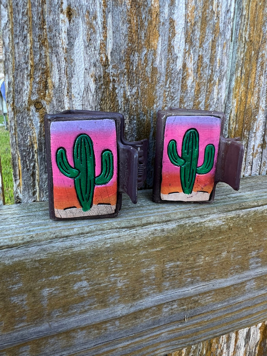 Hand Tooled Cactus Claw Clip