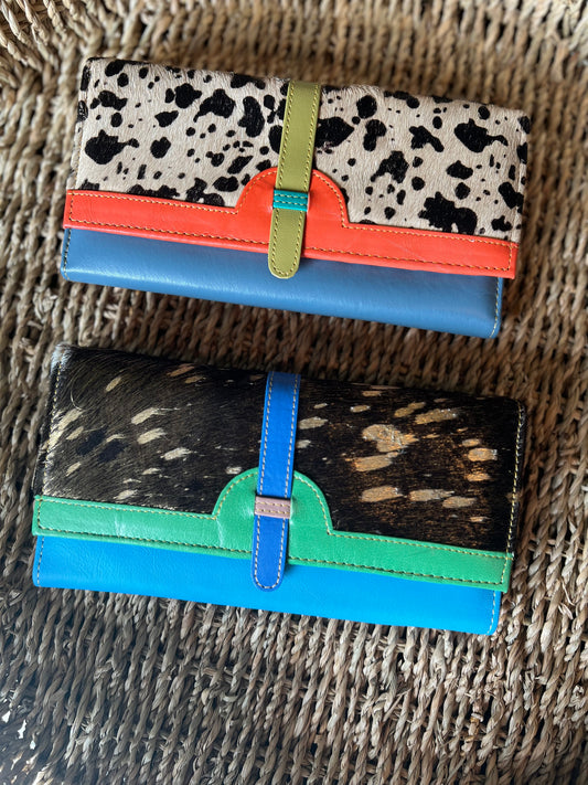 Cowhide Colorblock Tri Fold Wallet