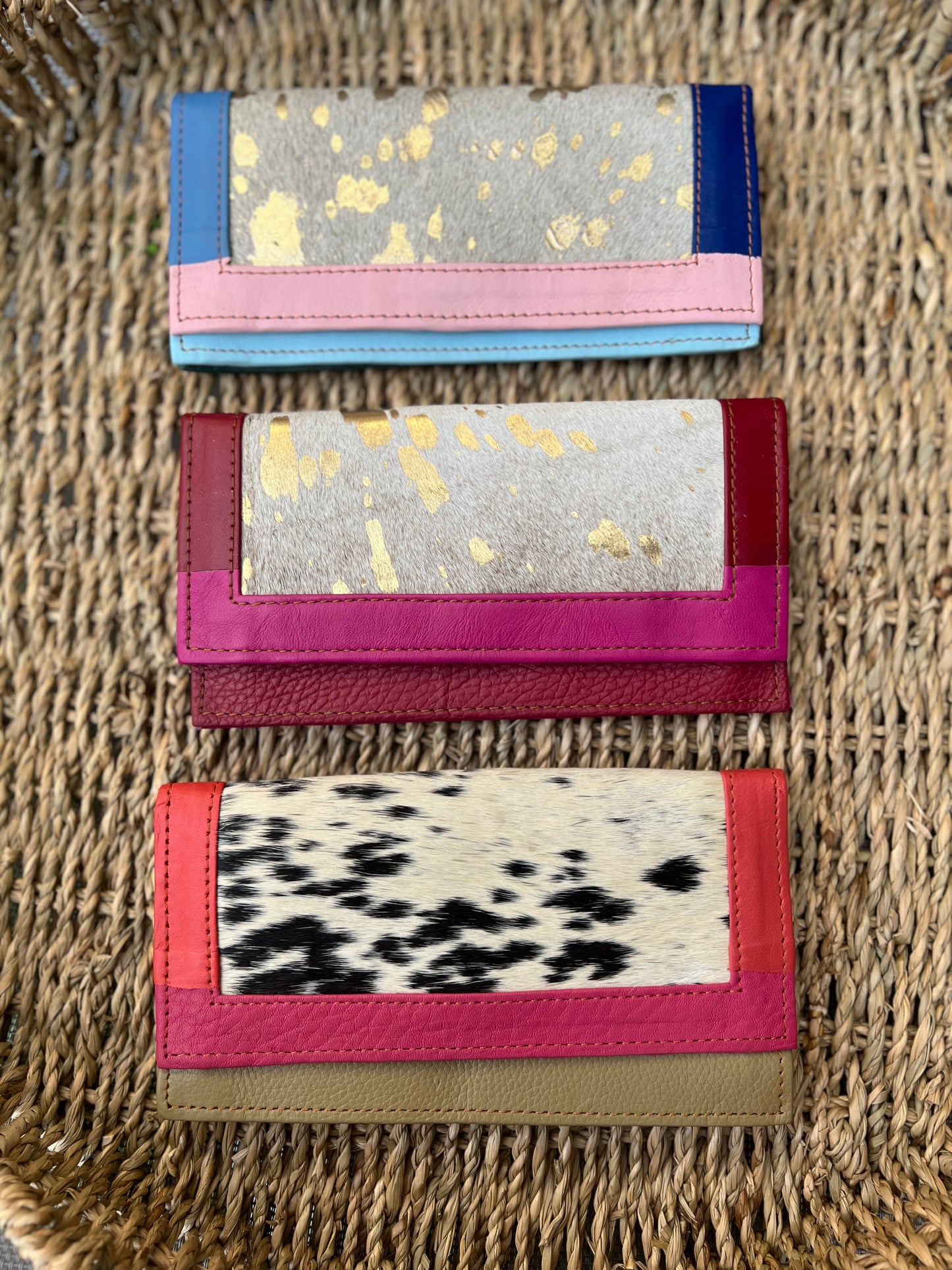 Cowhide & Leather Colorblock Slim Wallet