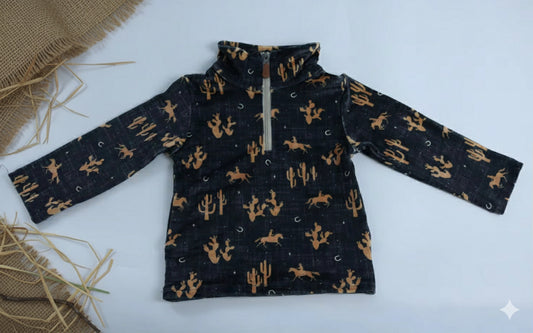 Boho Western Horse Plush Quarter Zip Pullover