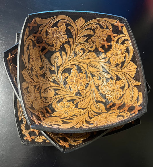 Hand Tooled Decorative Catch All Baskets
