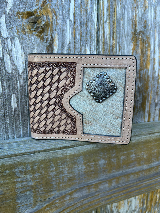 Hand Tooled Hair on Hide Wallet